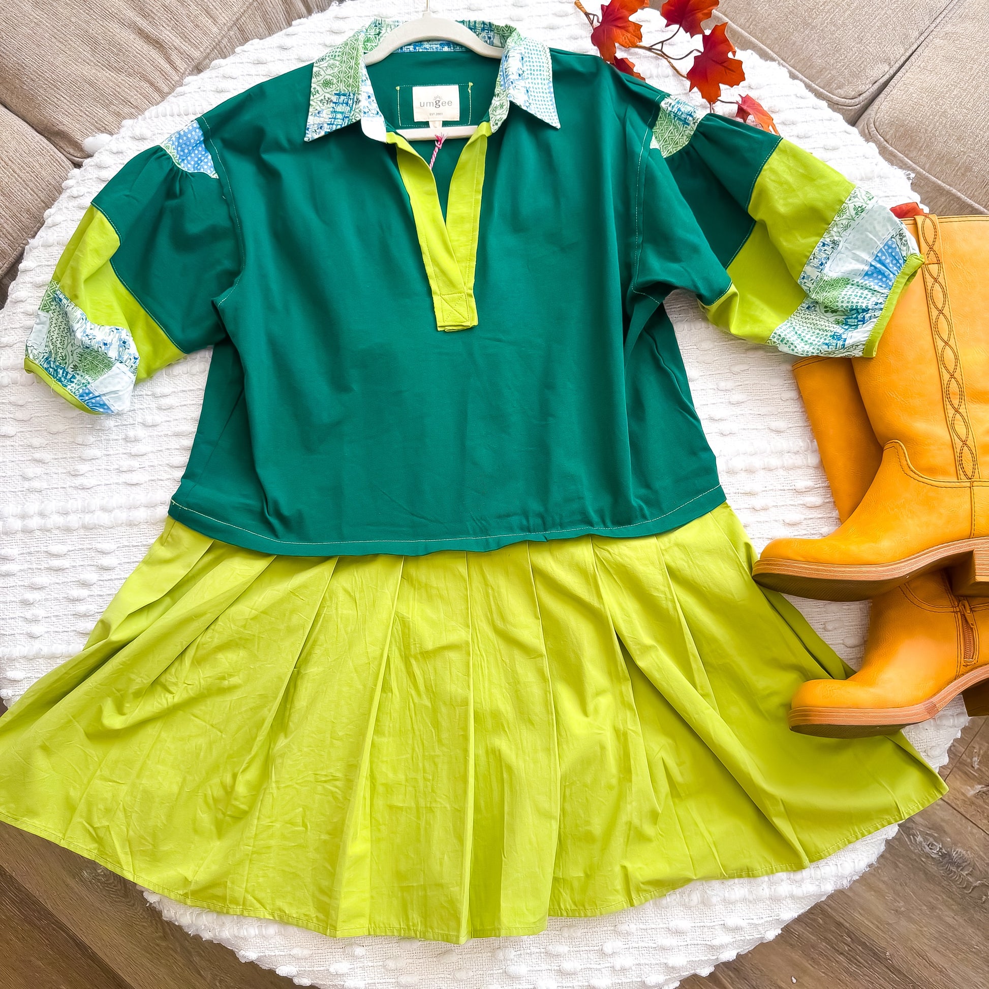 Granny Smith Lime Pleated Polo Dress