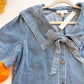 Hayloft Darling - Short Sleeve Front Bow Button Down Washed Denim Mini Dress With Pockets