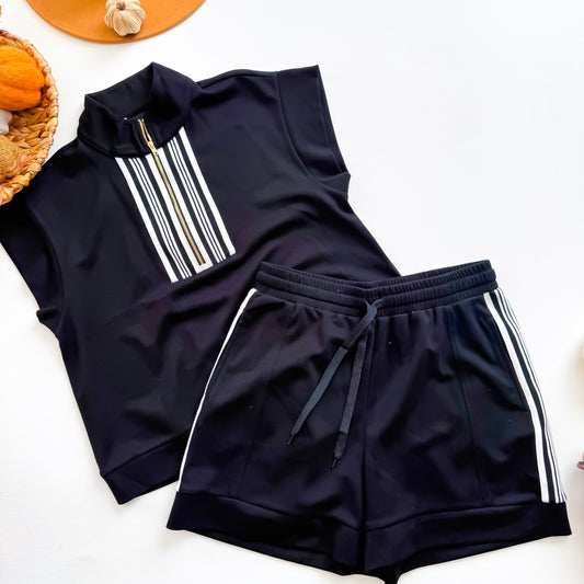 Game Day Stripes Quarter Zip Short Set