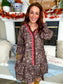 Brambleberry Leopard Ruffle Trim Shirt Dress