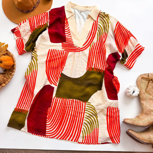 Autumn Arches Abstract Stripe Collared Tunic
