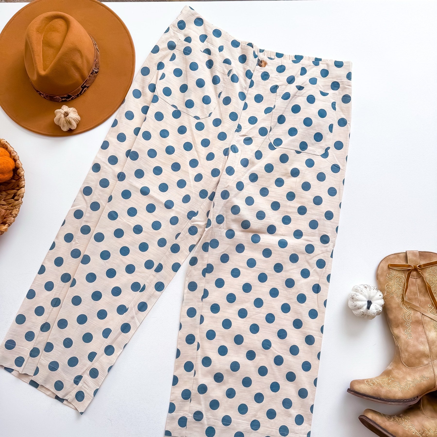 Blue Moon Polka Dot Wide Leg Crop Pants