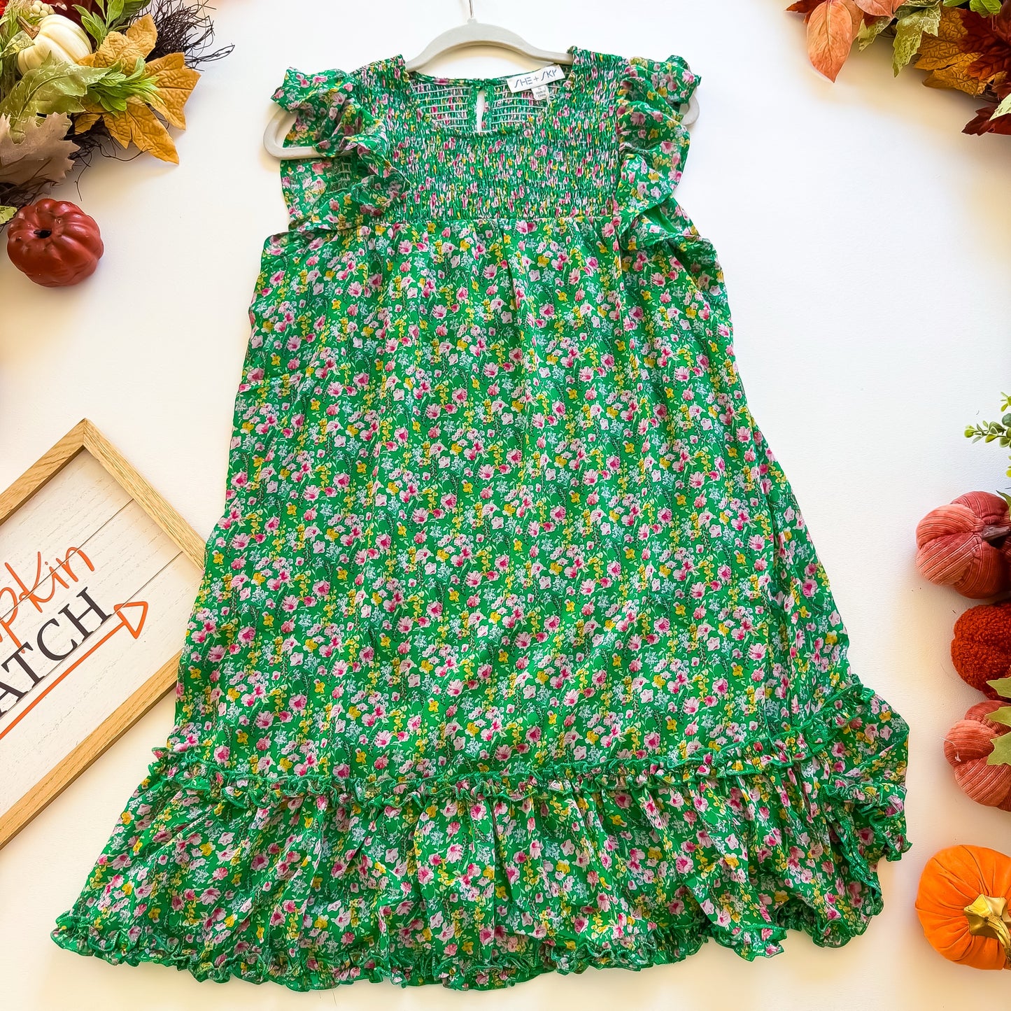 Meadow Harvest - Butterfly Sleeve Smocked Woven Floral Print Dress