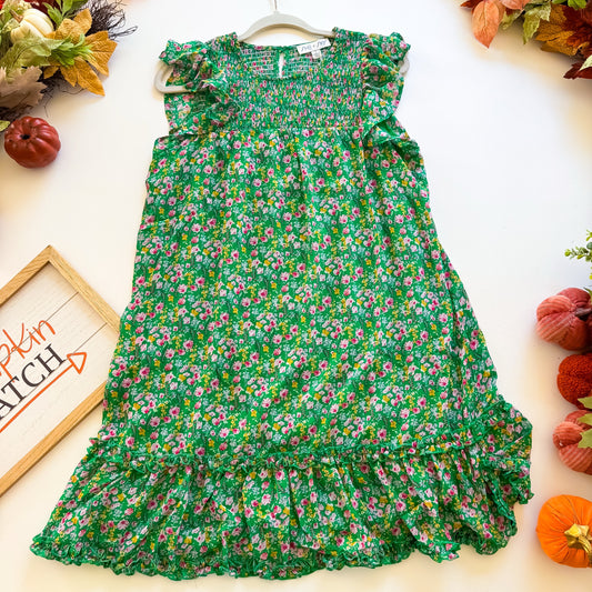 Meadow Harvest - Butterfly Sleeve Smocked Woven Floral Print Dress