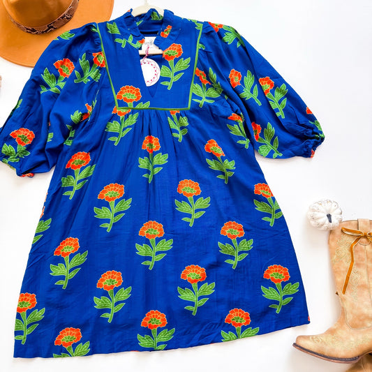 Umgee royal blue marigold floral babydoll dress
