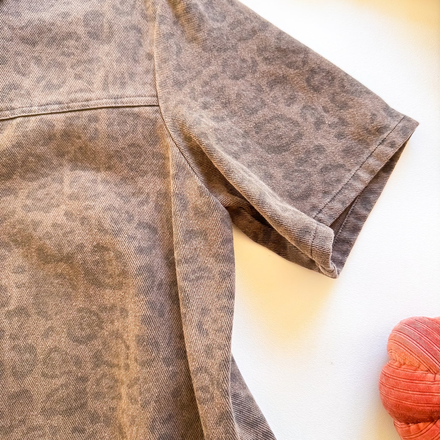 Maple Street Stroll - Short Sleeve Washed Animal Print Collared Button Down Dress With Pockets