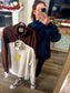 Cocoa Cuddle Mock Neck Sweatshirt in cream, brown and navy