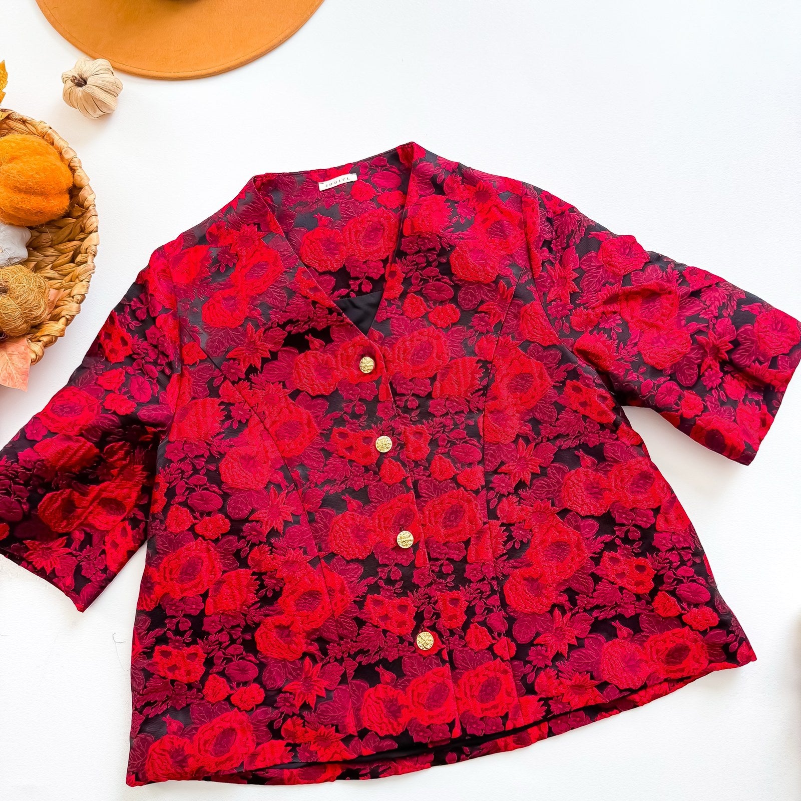 Rouge Rose Jacquard Gold Button Jacket