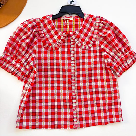 Cherry Picnic Gingham Ruffle Collar Blouse