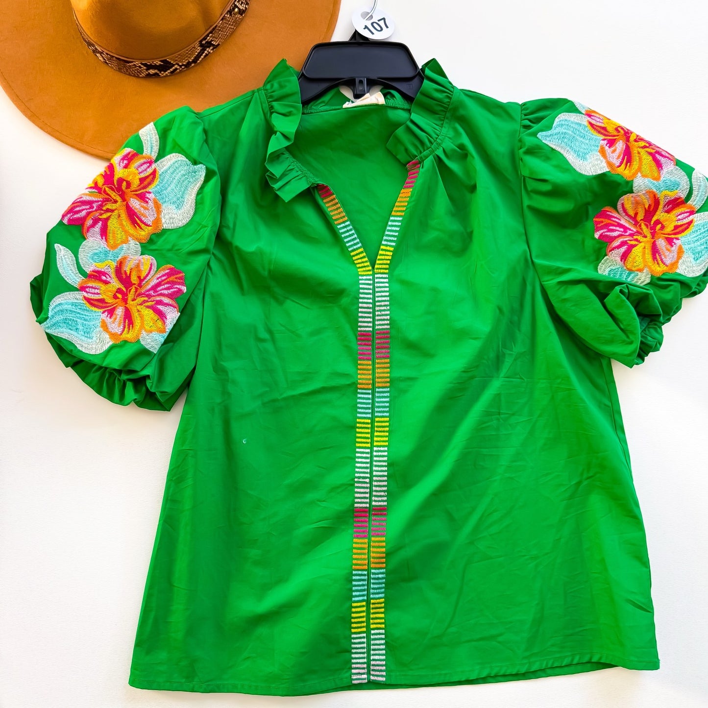 Garden Party Embroidered Bubble Sleeve Blouse