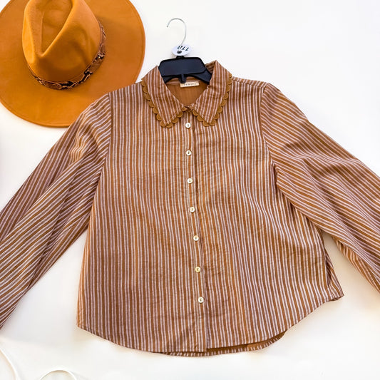 Pumpkin Spice Stripe Scalloped Collar Blouse