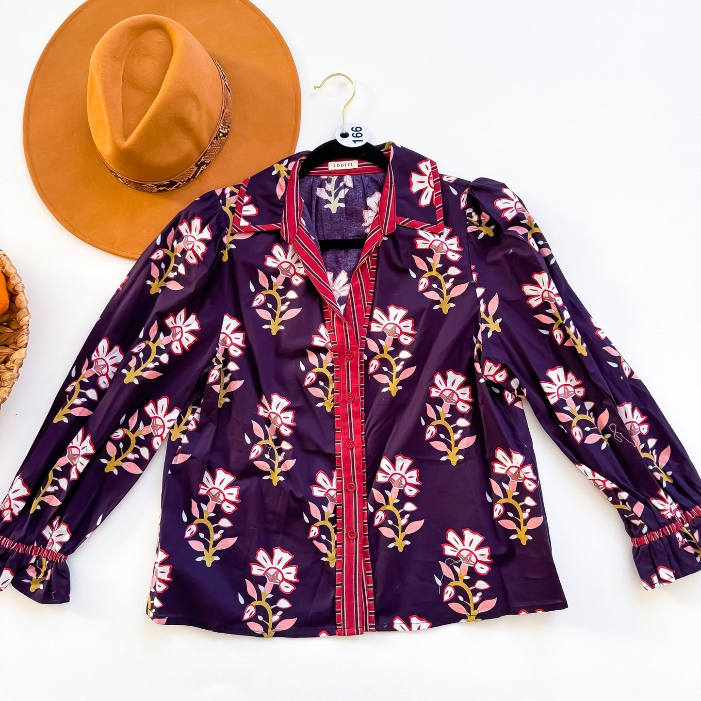 Plum Posy Floral Collared Button Blouse