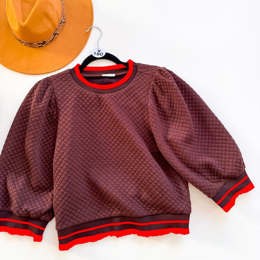 Mulled Wine Quilted Stripe Trim Sweatshirt