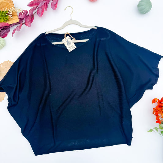 Midnight Black Dolman Sleeve Slouchy Knit Top