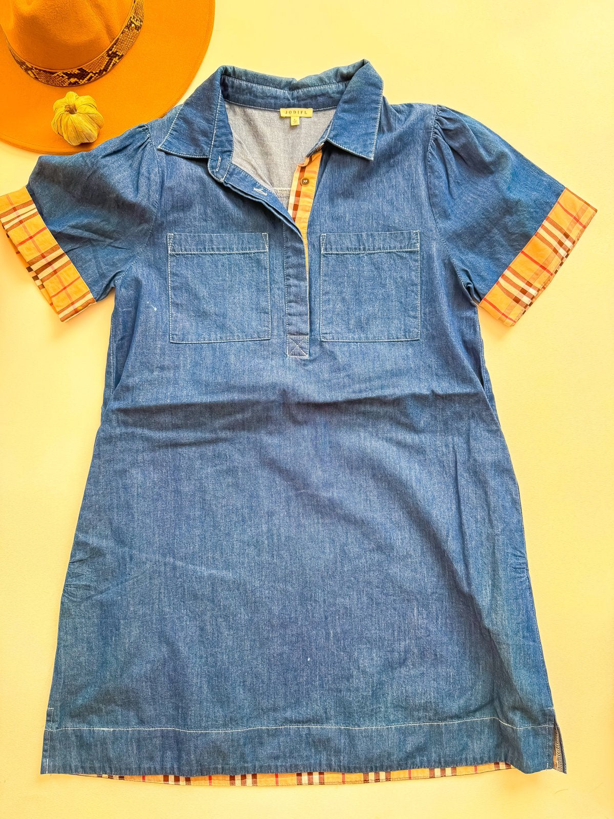 Country Roads Denim Plaid Cuff Polo Dress