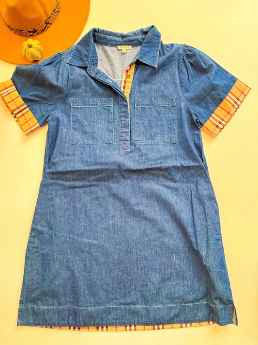 Country Roads Denim Plaid Cuff Polo Dress