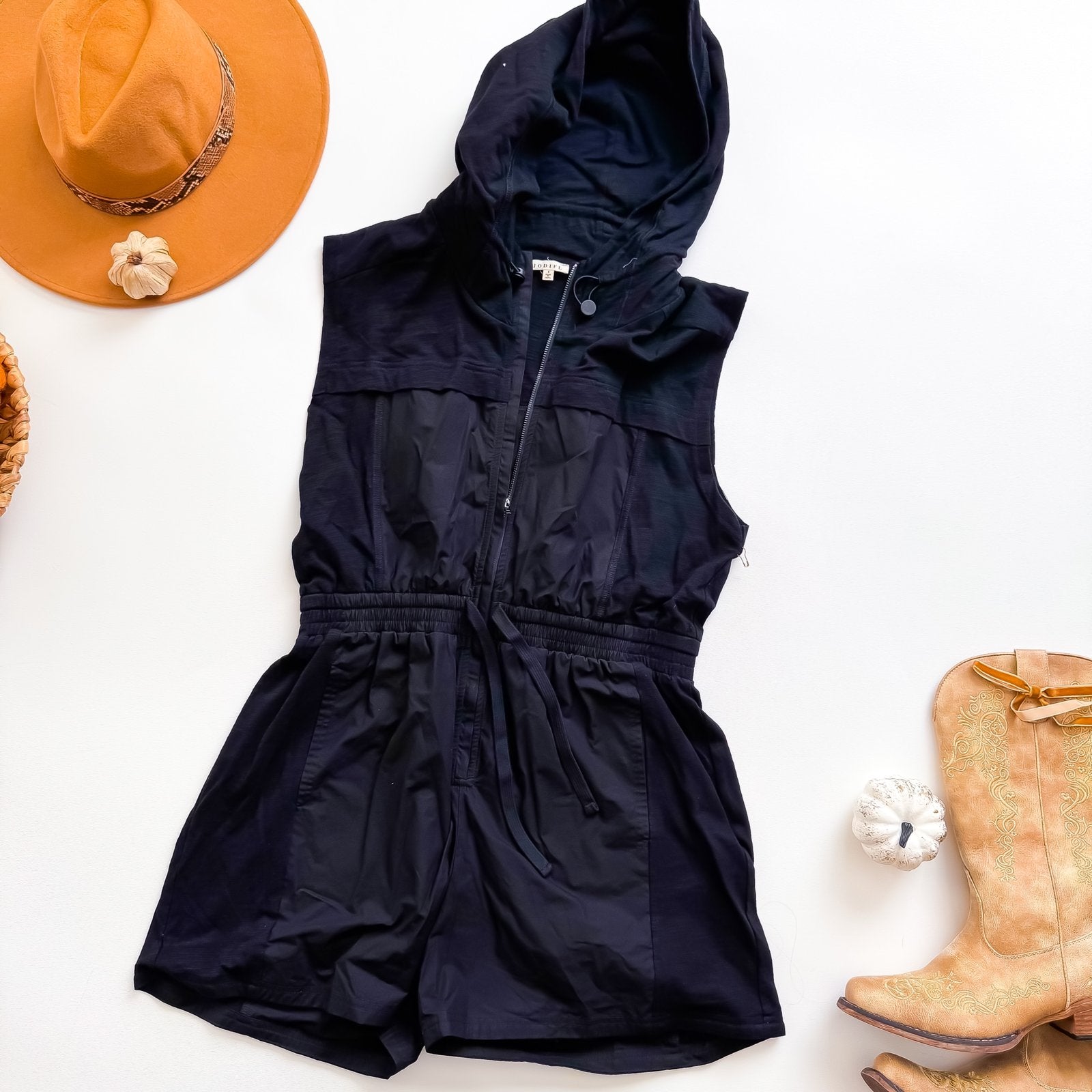 Midnight Hustle Hooded Zip Front Romper