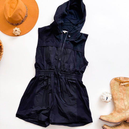 Midnight Hustle Hooded Zip Front Romper