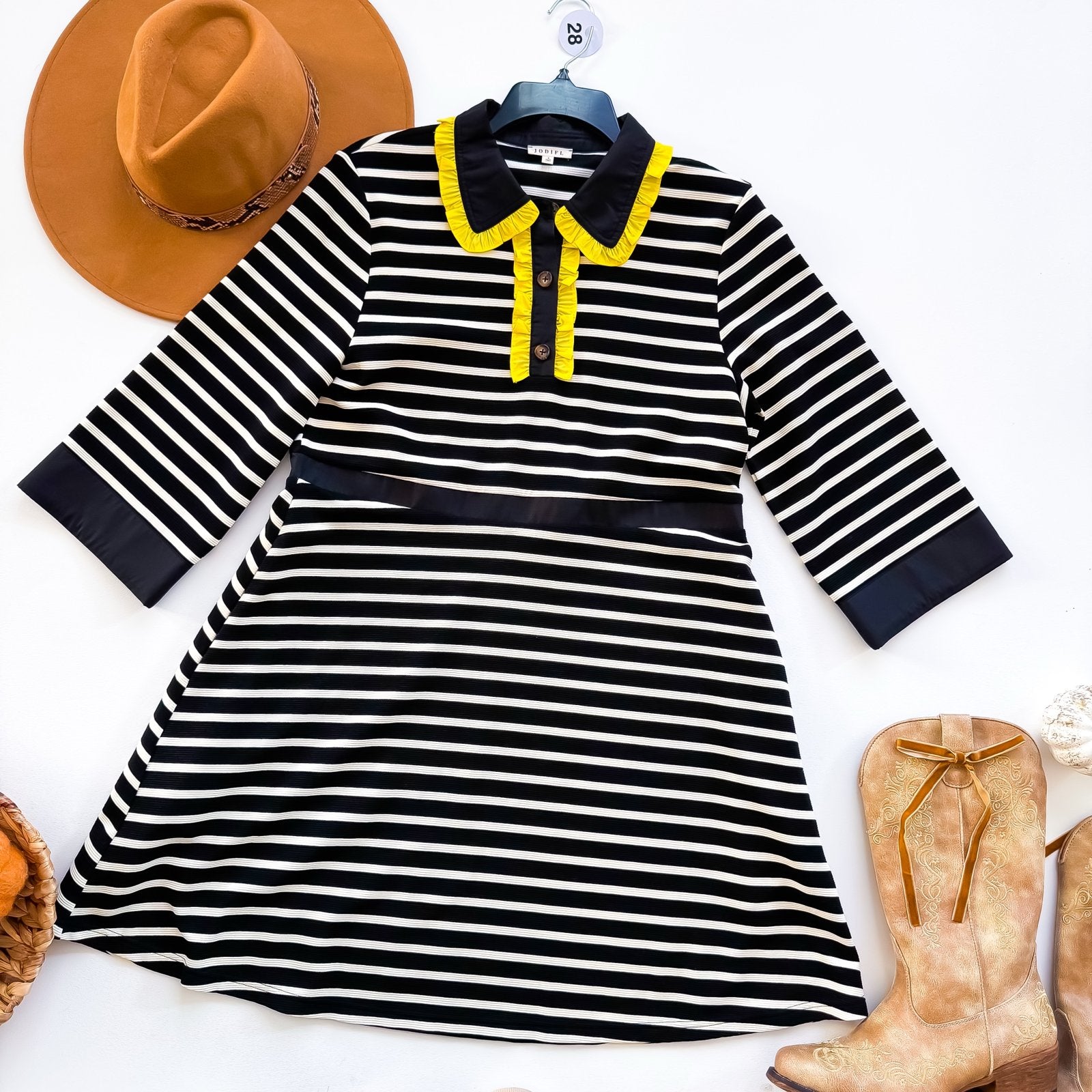 Bumblebee Stripe Ruffle Collar Polo Dress