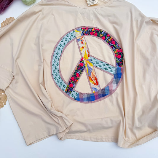 Peace, Love & Pumpkin Patchwork Tee in Cream by Easel