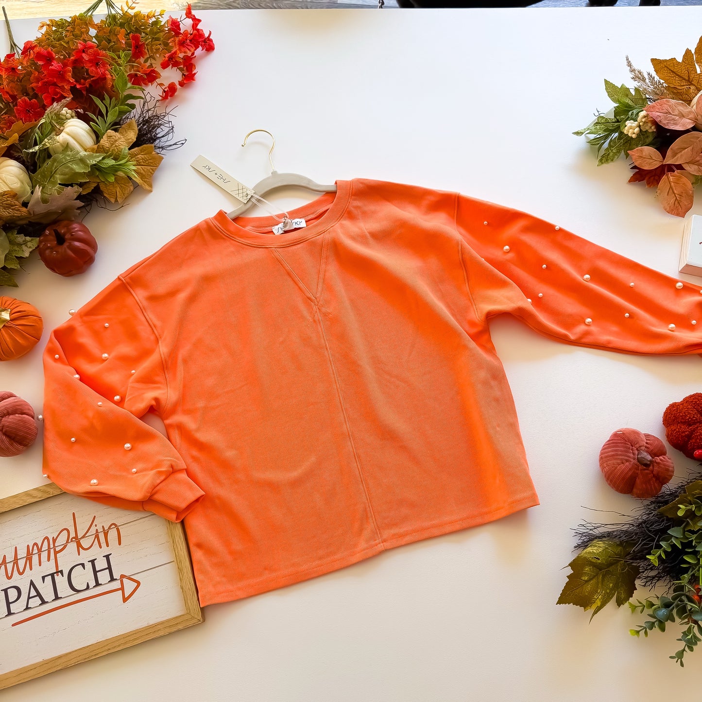 Pumpkin Spice Pearl - Long Sleeve Pearl Heavy Knit Top