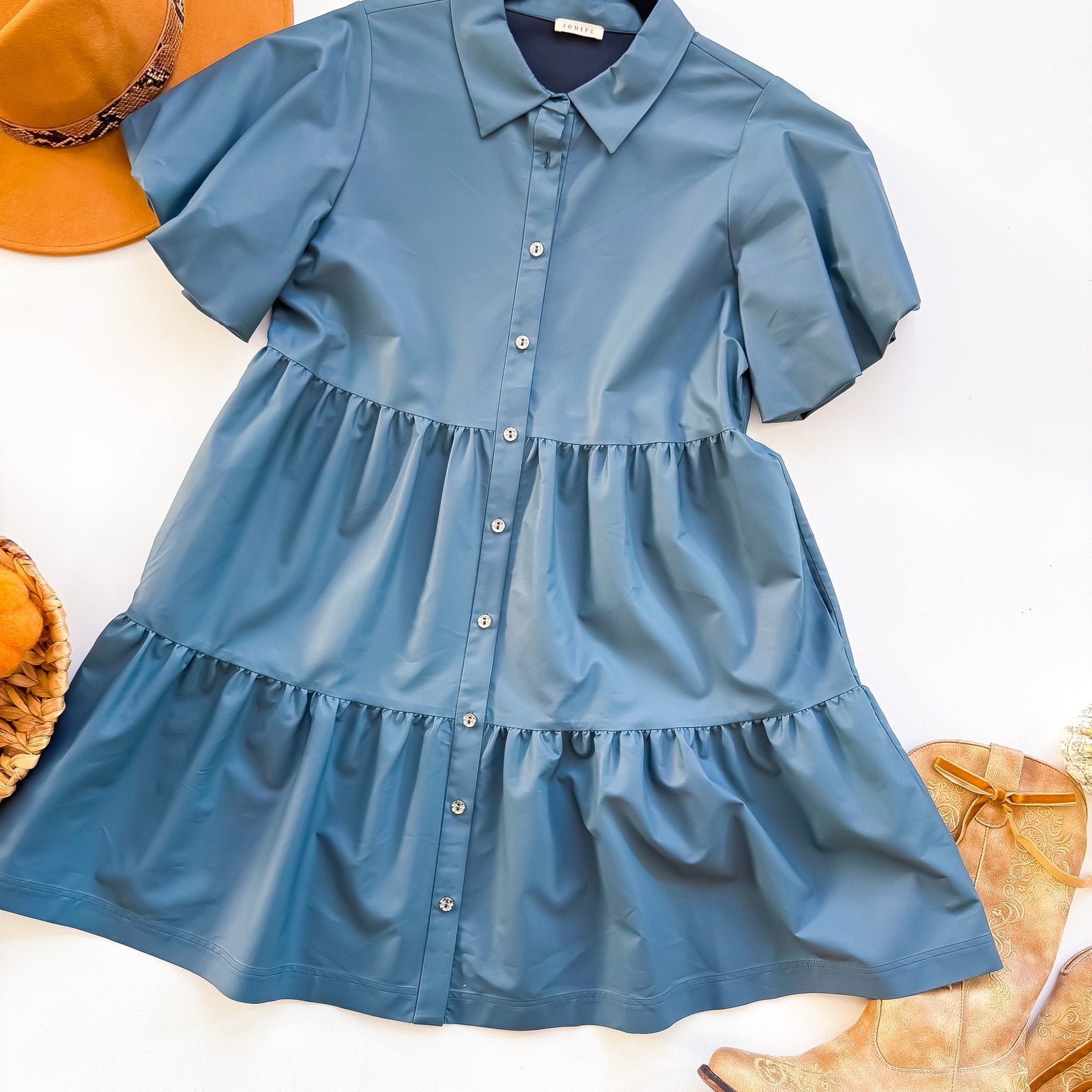 Lagoon Luxe Faux Leather Tiered Shirt Dress