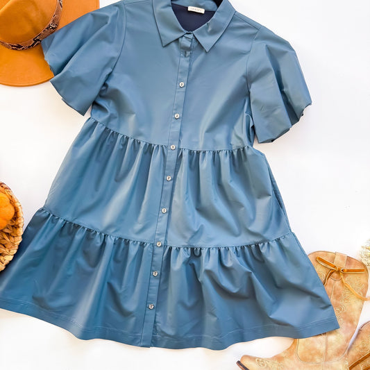 Lagoon Luxe Faux Leather Tiered Shirt Dress