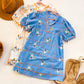 Cornflower Blossom Embroidered Puff Sleeve Shift Dress in blue