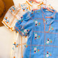 Cornflower Blossom Embroidered Puff Sleeve Shift Dress in blue and cream