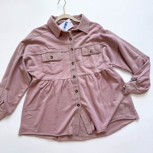 Rosewood Lane Dusty Rose Frayed Peplum Shacket