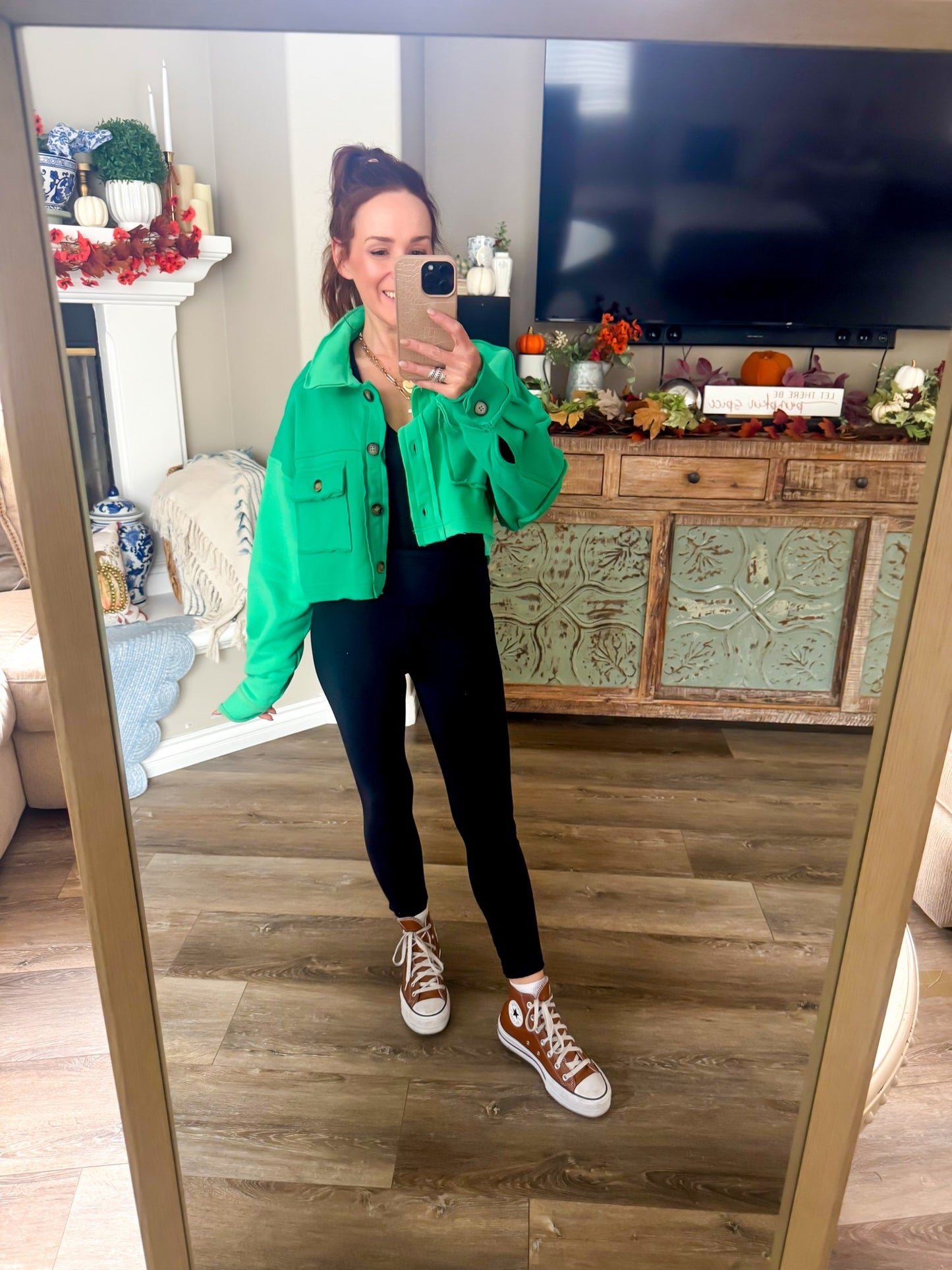 Apple Orchard Crop Shacket in green