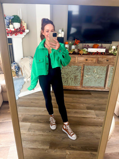 Apple Orchard Crop Shacket in green