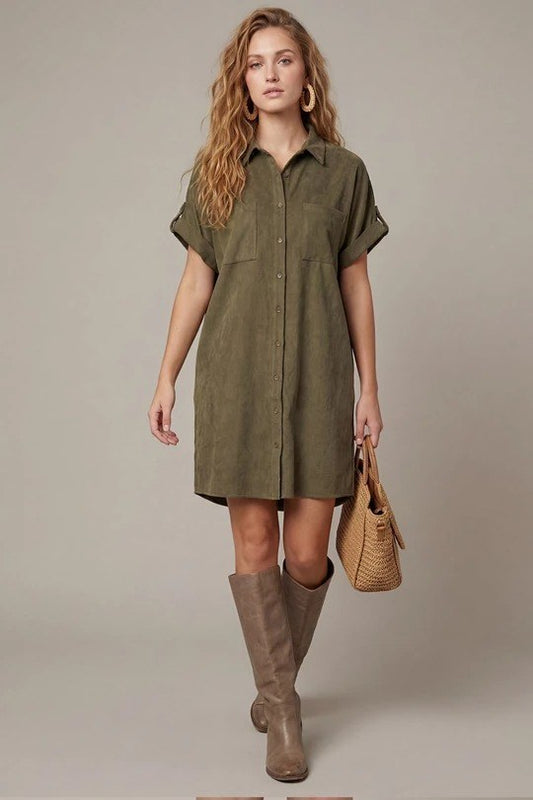 Suede Story Shirt Dress olive
