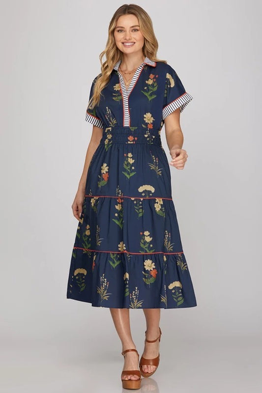 Wildflower Harvest navy midi dress