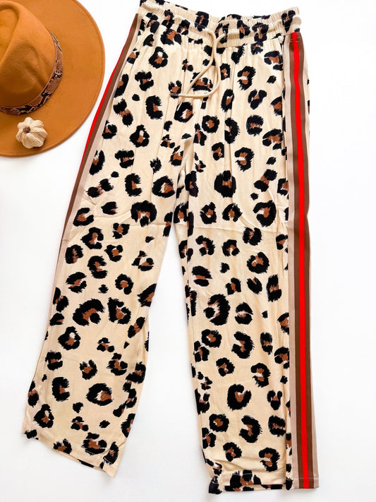 JODIFL leopard side stripe wide leg pants