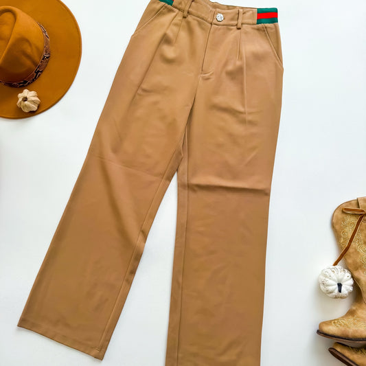 JODIFL camel pleated wide leg trousers