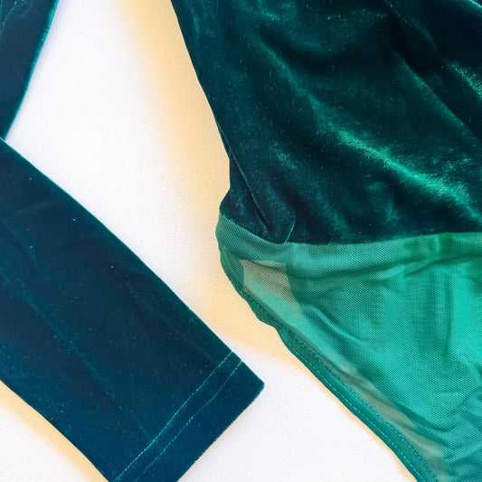 Emerald velvet wrap bodysuit
