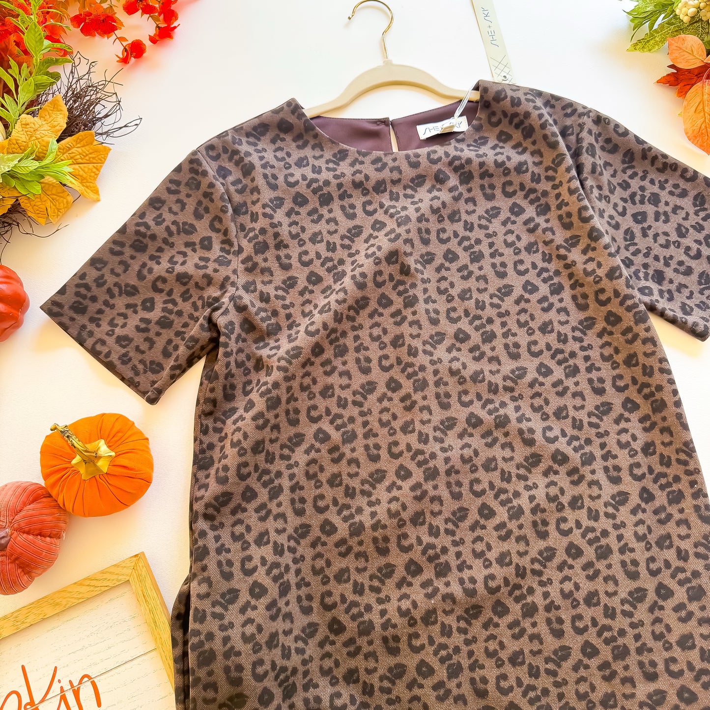 Wild About Fall - Short Sleeve Animal Knit Dress With Pockets