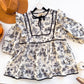 Umgee black and cream toile bib front ruffle babydoll top