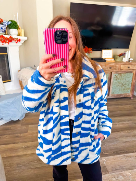 Wild Side Blue Zebra Print Oversized Jacket